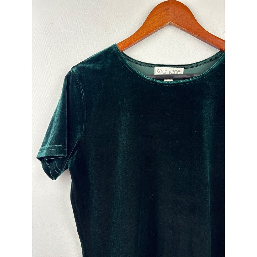 Women’s Karen Kane Large Emerald Green Velvet Short Sleeve Blouse - Picture 3 of 5